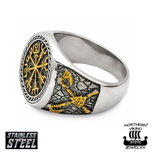 Sormus Northern Viking Jewelry Teräs Vegvisir Kulta Kuva 2.