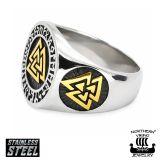Sormus Northern Viking Jewelry Teräs Riimu Valknut Kulta.
