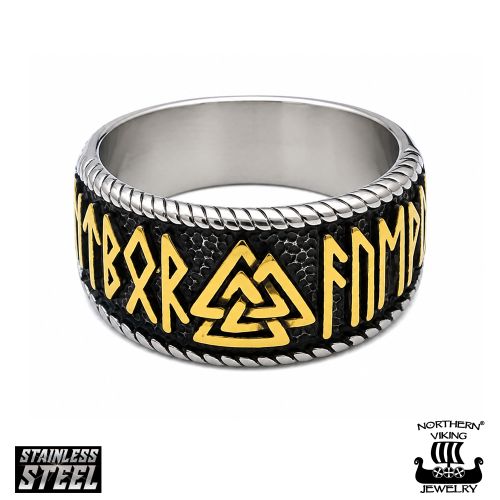 Northern Viking Jewelry® Steel Valknut Kulta Viikinkisormus.