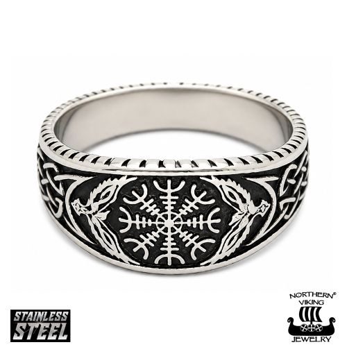 Northern Viking Jewelry® Helm of Awe Raven Ring.