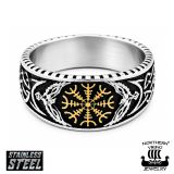 Northern Viking Jewelry® Helm of Awe Raven Ring Kulta.