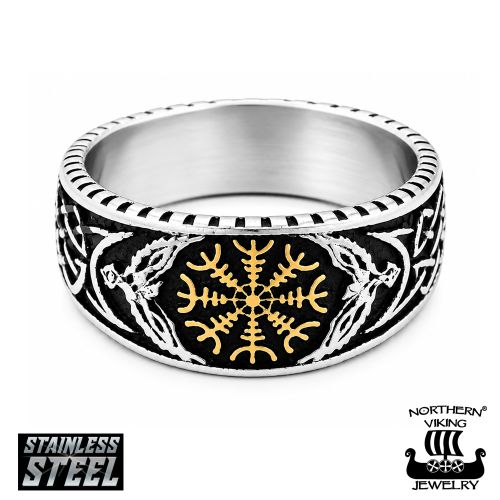 Northern Viking Jewelry® Helm of Awe Raven Ring Kulta.