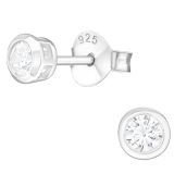 Pienet Korvakorut Hopea 3 mm ja 4 mm Round Clear CZ Ear Studs.