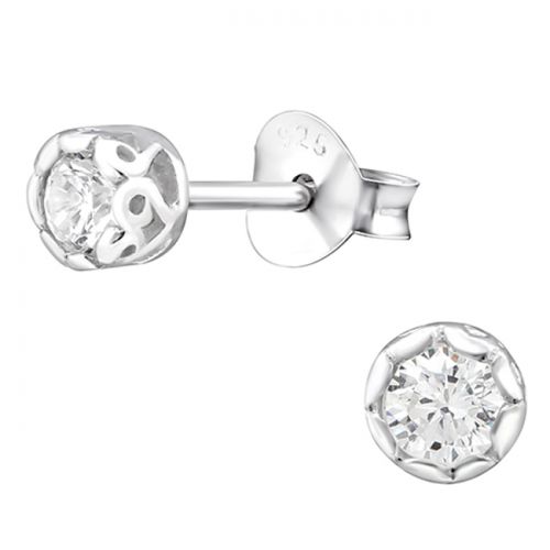 Pienet Korvakorut Hopea 3 mm ja 4 mm Silver Round CZ.