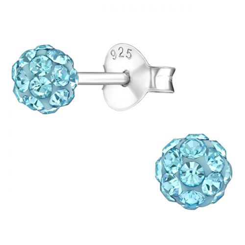 Pienet Korvakorut Hopea 3 mm ja 4 mm Aqua Crystal Ball.
