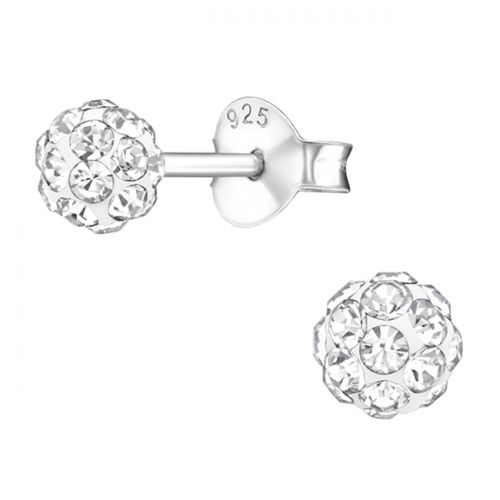 Pienet Korvakorut Hopea 3 mm ja 4 mm Clear Crystal Ball.