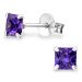 Pienet Korvakorut Hopea 4 mm Square Ametisti CZ.