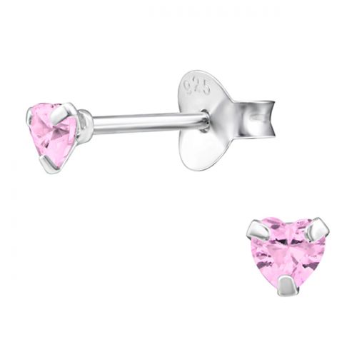 Pienet Sydän Korvakorut Hopea 3 mm Pink CZ.