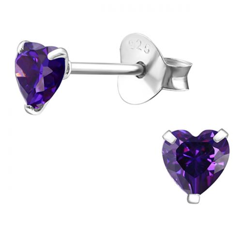 Pienet Sydän Korvakorut Hopea 4 mm Ametisti CZ.