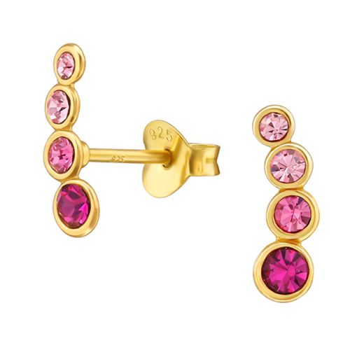 Pitkät Korvakorut Hopea Gold Geometric Pink Fuchsia.
