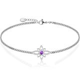 Rannekoru Naiselle Teräs Amethyst Flower.