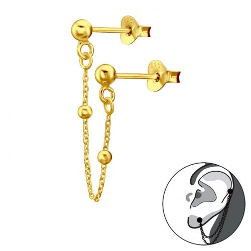 Roikkuvat Korvakorut Hopea Gold 3 mm Ball And Chain.