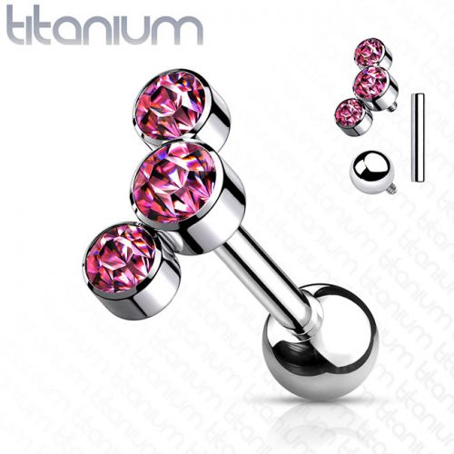 Titaani Rustokoru "3-Bezel Set Round Austrian Pink Top" 