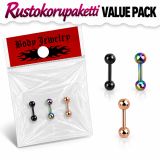 Rustokorupaketti 3 kpl Tragus Barbell.