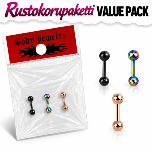 Rustokorupaketti 3 kpl Tragus Barbell.