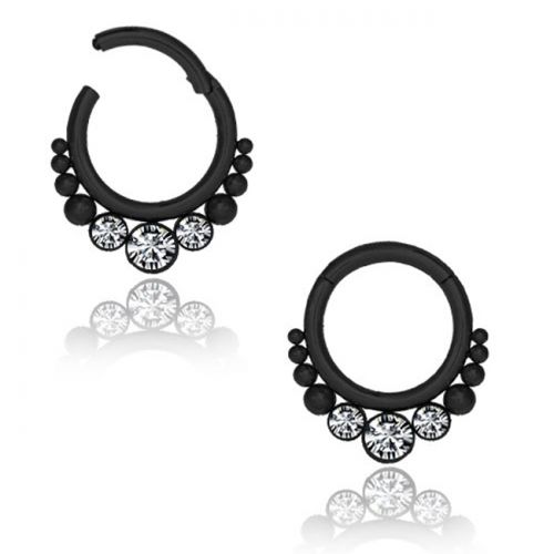 Septum Rengas Saranalla Matte Black Clear CZ 1,2 mm.