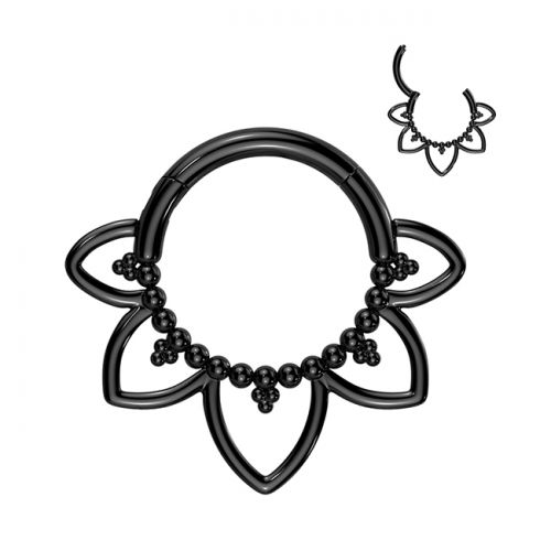 Septum Rengas Saranalla Titaani Heart Filigree. Väri: Musta.