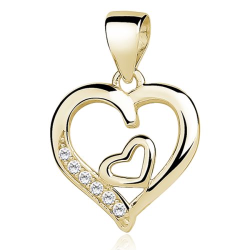 Sydän Kaulakoru Hopeaketjulla Gold Double Heart White CZ.