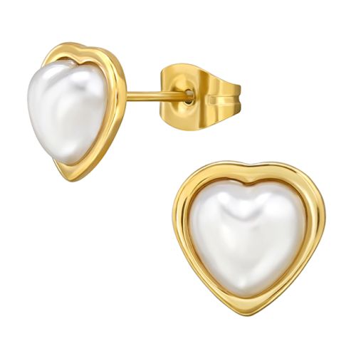 Sydän Korvakorut Gold Imitation Pearl.