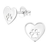 Sydän Korvakorut Hopea Laser Cut Heart and Paw.