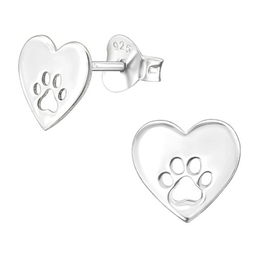 Sydän Korvakorut Hopea Laser Cut Heart and Paw.