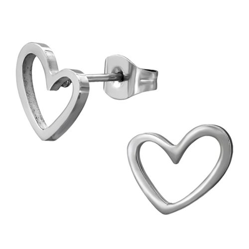 Sydän Korvakorut Teräs 10mm Open Heart.