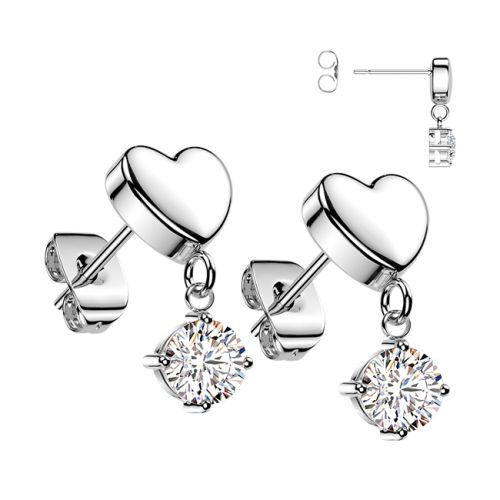 Sydän Korvakorut Teräs Prong Set CZ Dangle. Väri: Teräs.