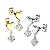 Sydän Korvakorut Teräs Prong Set CZ Dangle.