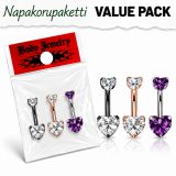 Sydän Napakoru 3 kpl Ruusukulta/Blacksteel/Lila.