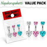 Sydän Napakoru 3 kpl Kirkas/Pink/Turkoosi.