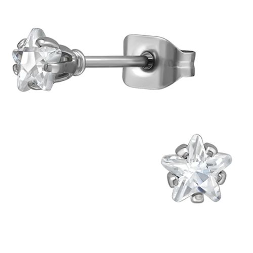 Tähti Korvakorut Teräs 4mm Cubic Zirconia.