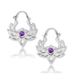 Teräksiset Lotuskukka Amethyst-korvarenkaat.