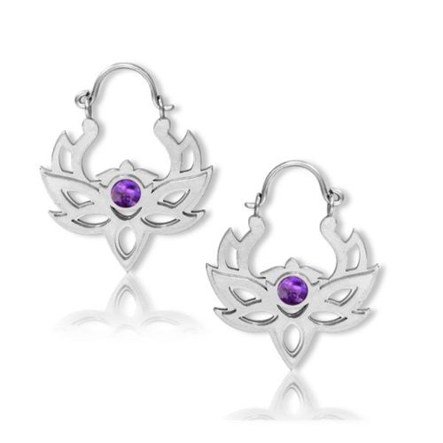 Teräksiset Lotuskukka Amethyst-korvarenkaat.
