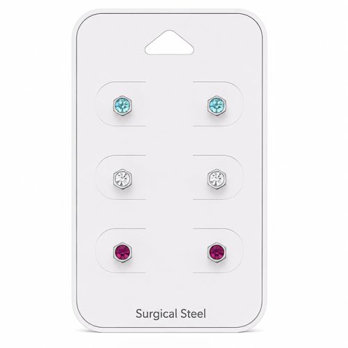 Teräs Korvakorut 4 mm Hexagon Korvakorupaketti 3 Paria.