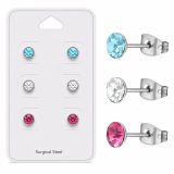 Teräs Korvakorut Crystal 5 mm Korvakorupaketti 3 Paria.