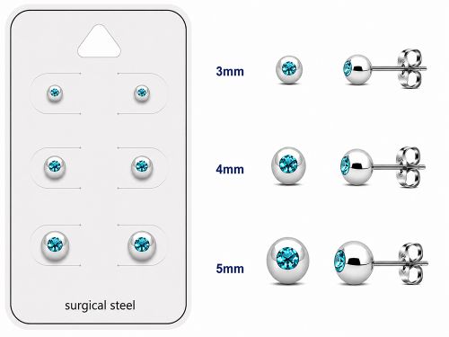 Teräs Korvakorut Aqua Round Bezel Set Crystal Korvakorupaketti 3 Paria.