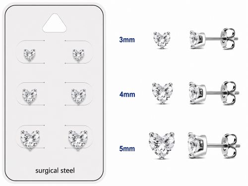 Teräs Korvakorut Clear Prong Set Heart Cubic Zirconia Korvakorupaketti 3 Paria.