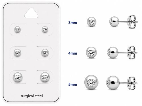 Teräs Korvakorut Clear Round Bezel Set Crystal Korvakorupaketti 3 Paria.