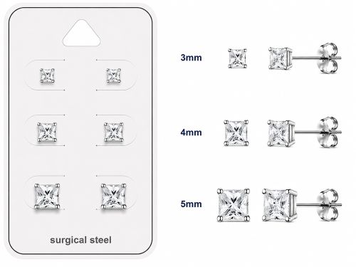 Teräs Korvakorut Clear Square Prong Set Cubic Zirconia Korvakorupaketti 3 Paria.