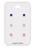 Teräs Korvakorut Cubic Zirconia 3 mm Korvakorupaketti 3 Paria.