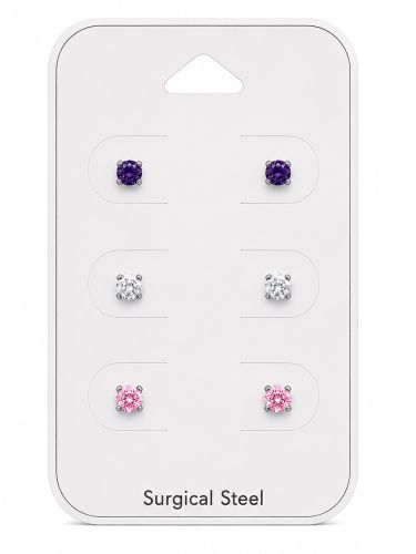 Teräs Korvakorut Cubic Zirconia 3 mm Korvakorupaketti 3 Paria.