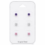 Teräs Korvakorut Cubic Zirconia 4 mm Korvakorupaketti 3 Paria.