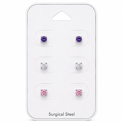 Teräs Korvakorut Cubic Zirconia 4 mm Korvakorupaketti 3 Paria.