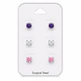 Teräs Korvakorut Cubic Zirconia 5 mm Korvakorupaketti 3 Paria.
