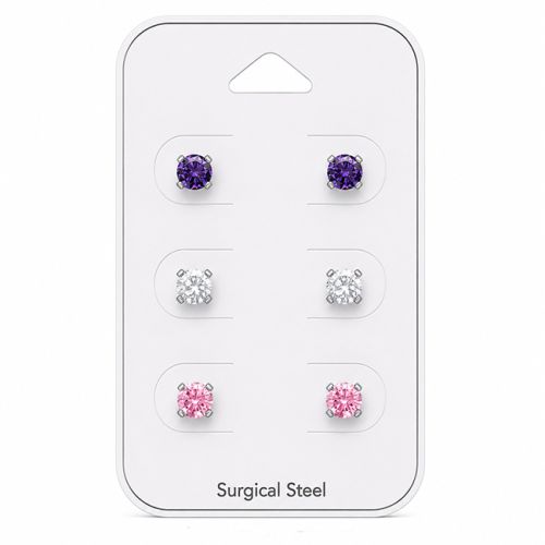 Teräs Korvakorut Cubic Zirconia 5 mm Korvakorupaketti 3 Paria.