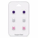 Teräs Korvakorut Cubic Zirconia 6 mm Korvakorupaketti 3 Paria.