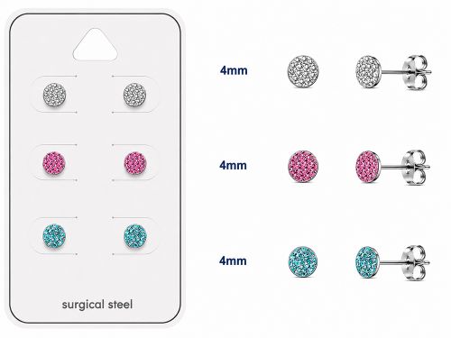 Teräs Korvakorut Ferido Crystal 4 mm Korvakorupaketti 3 Paria.