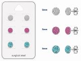 Teräs Korvakorut Ferido Crystal 5 mm Korvakorupaketti 3 Paria.