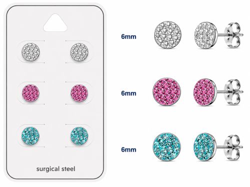 Teräs Korvakorut Ferido Crystal 6 mm Korvakorupaketti 3 Paria.