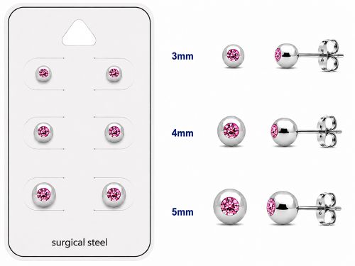 Teräs Korvakorut Fuchsia Round Bezel Set Crystal Korvakorupaketti 3 Paria.